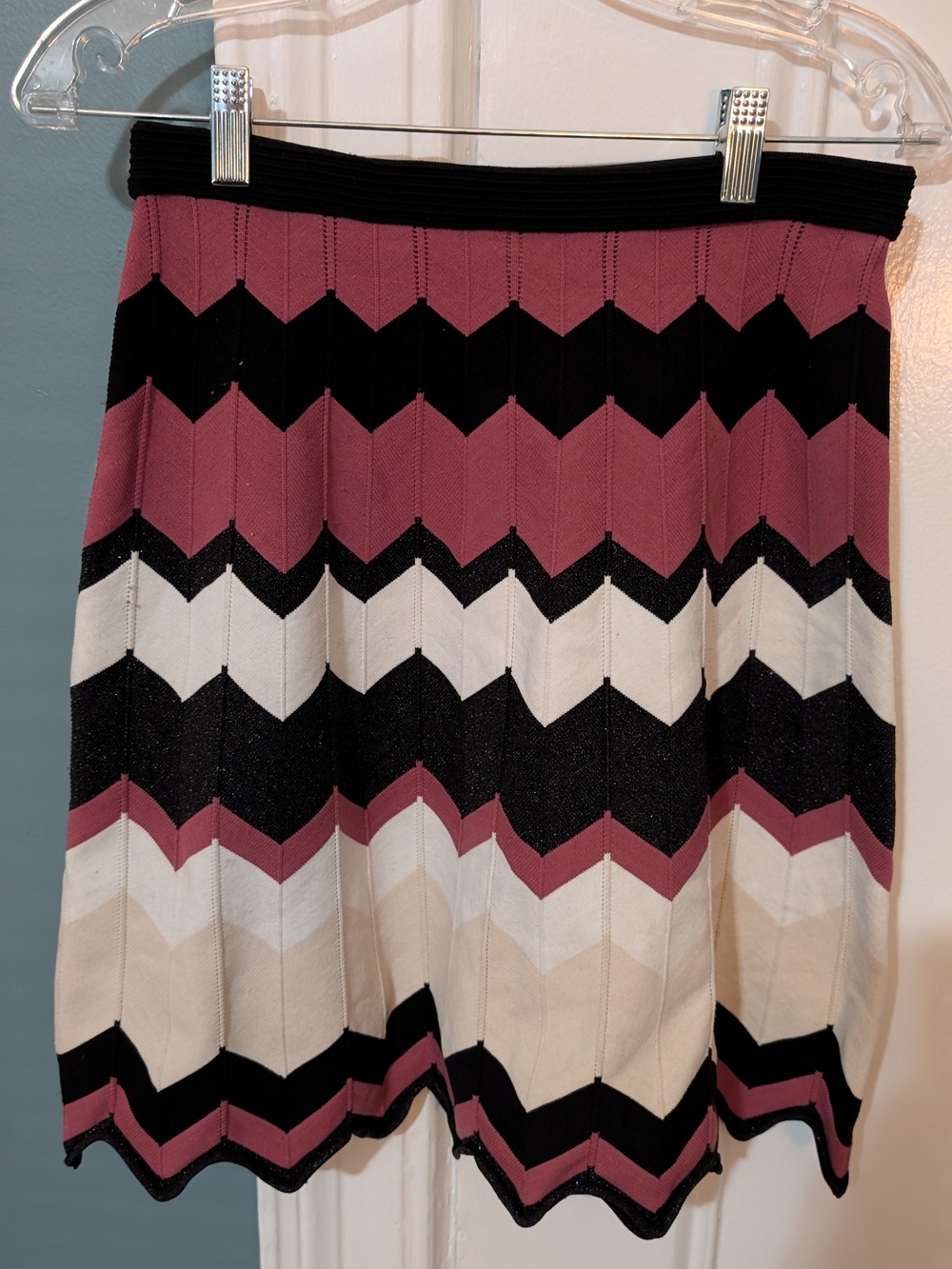 Diane Von Furstenberg Chevron Knit Skirt - Black, Mauve & Cream, Iridescent, S